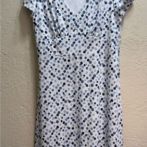 Perceptions White Midi Dress with Blue Dot Print